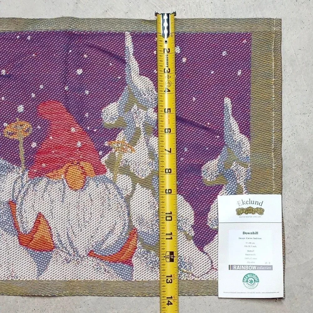 NWT Ekelund Master Weavers Tea Kitchen Towel Wall Hang Gnome Skiing Winter Show